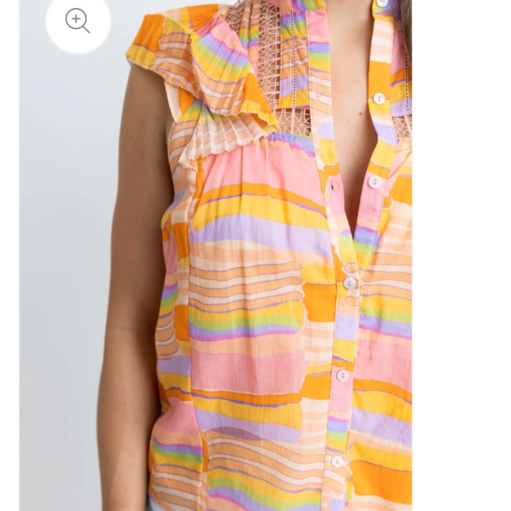 Karlie boho watercolor blouse with ruffle and lace details, NWT - Picture 10 of 10